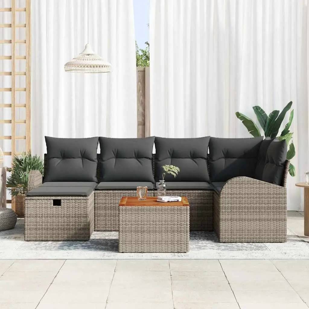 Outdoor Garden Sofa Set 7 pcs Grey Poly Rattan Modular Lounge with Cushions