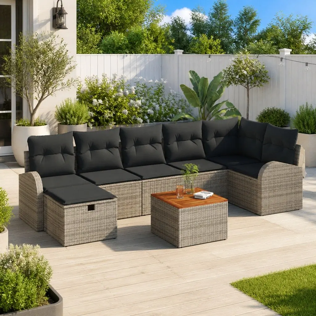 Outdoor Garden Sofa Set Modular 8 Pieces Grey Poly Rattan