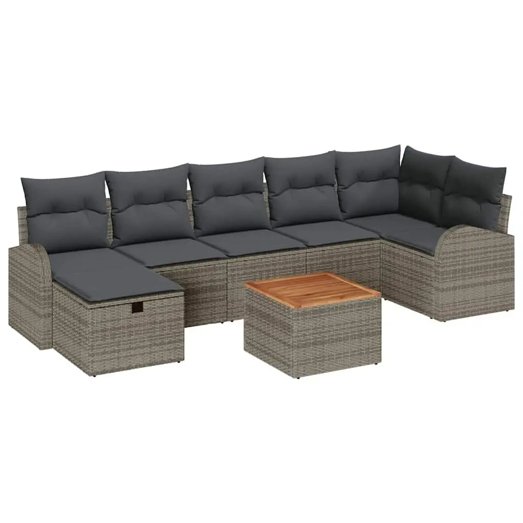Outdoor Garden Sofa Set Modular 8 Pieces Grey Poly Rattan