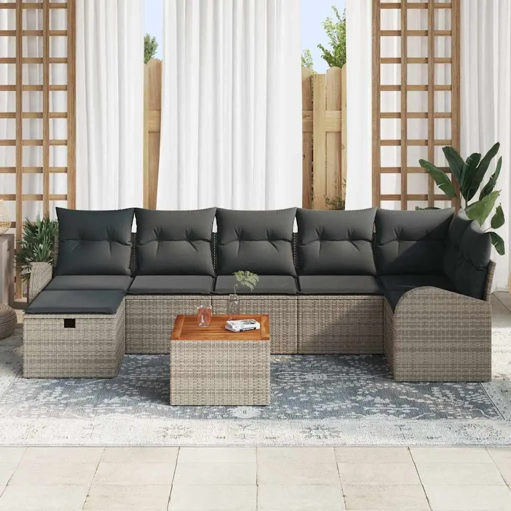 Outdoor Garden Sofa Set Modular 8 Pieces Grey Poly Rattan
