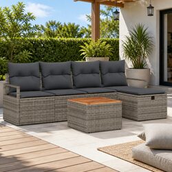 Garden Sofa Set 6 Pieces Grey Outdoor Furniture Patio Lounge Sectional Rattan