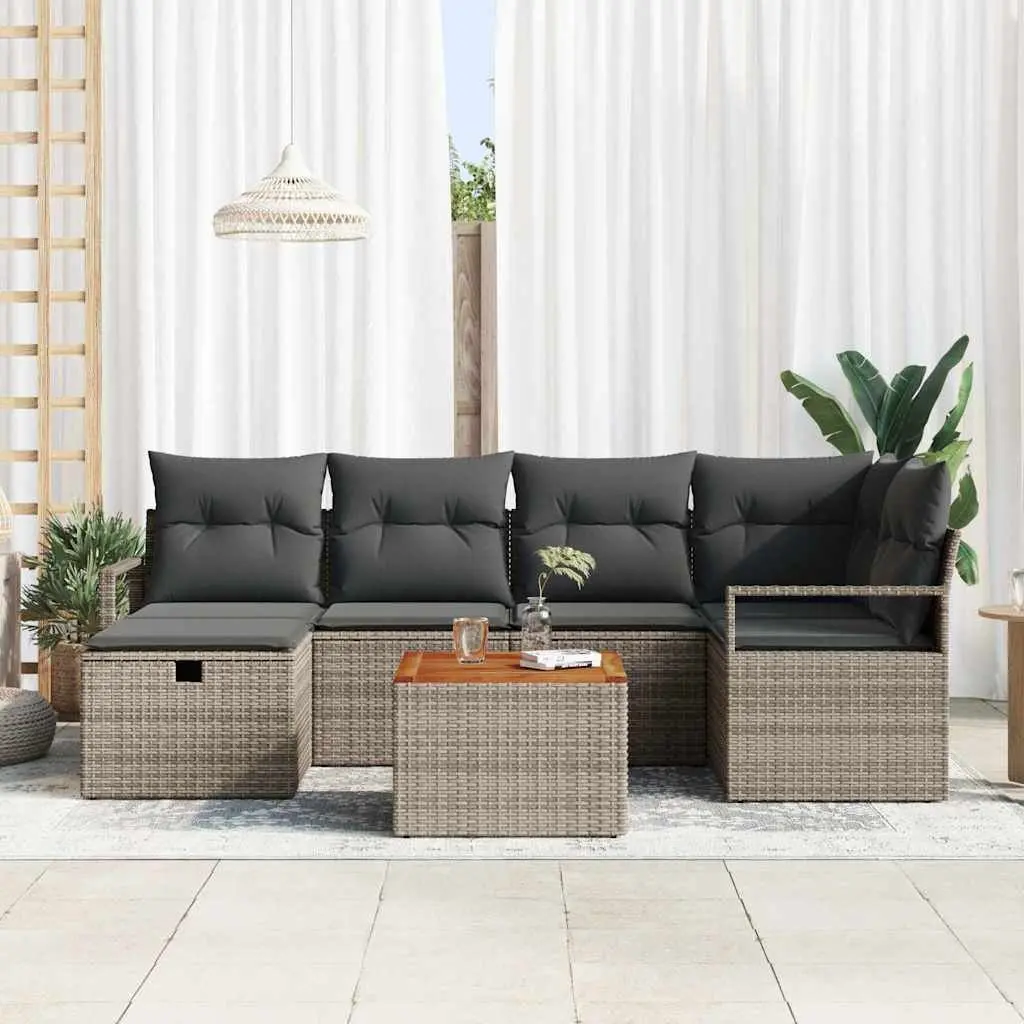 Modular Outdoor Garden Sofa Set 7 Piece Grey Poly Rattan with Cushions