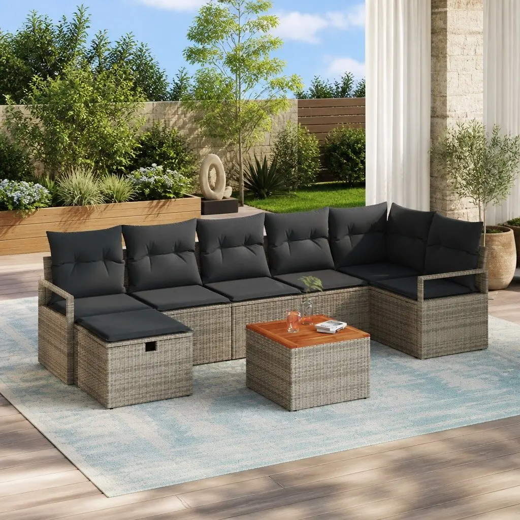 Outdoor Sofa Set 8 Piece Grey Poly Rattan Furniture for Patio with Cushions