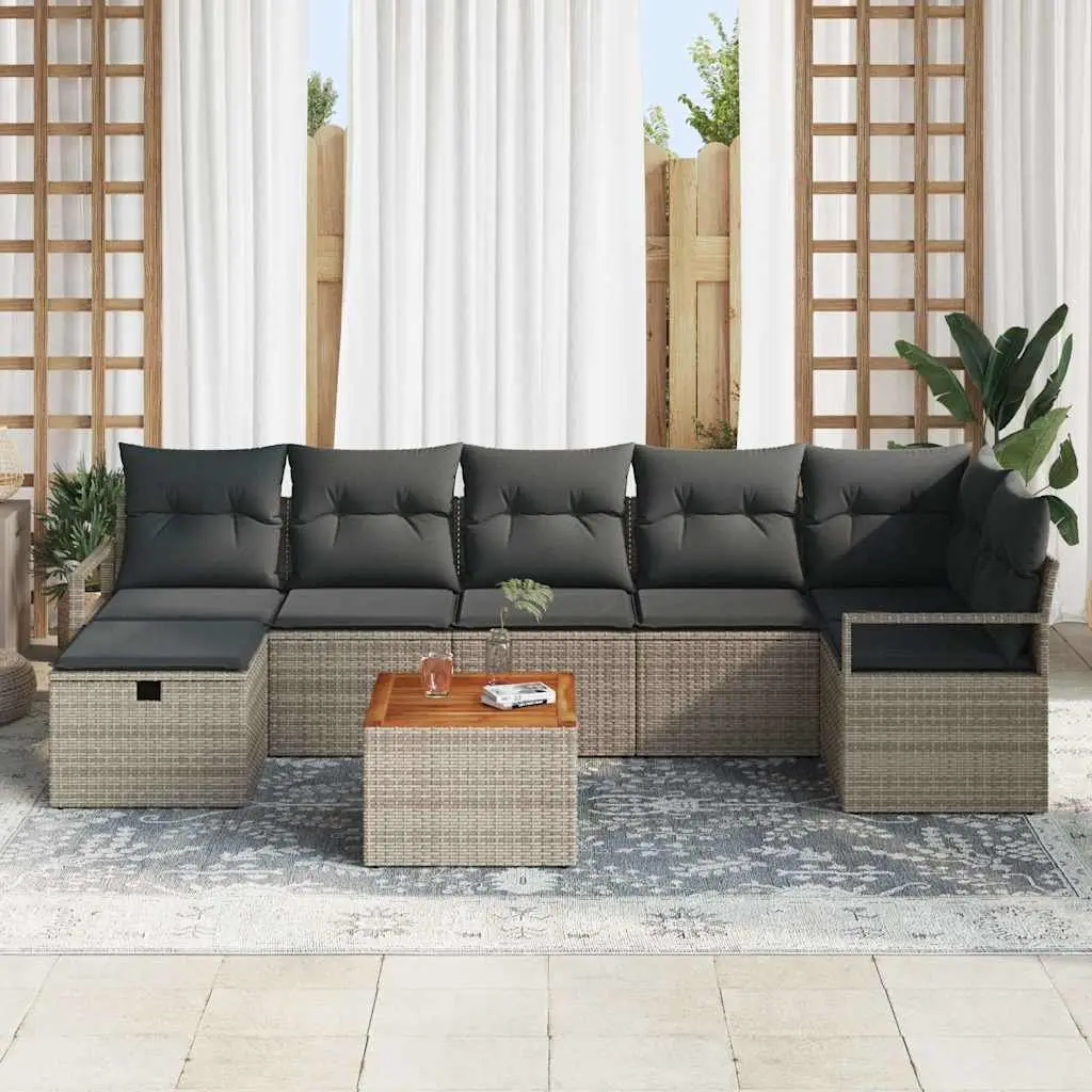 Outdoor Sofa Set 8 Piece Grey Poly Rattan Furniture for Patio with Cushions