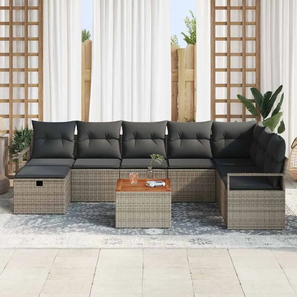 Outdoor Garden Sofa Set Modern 9 Piece Grey Poly Rattan with Cushions