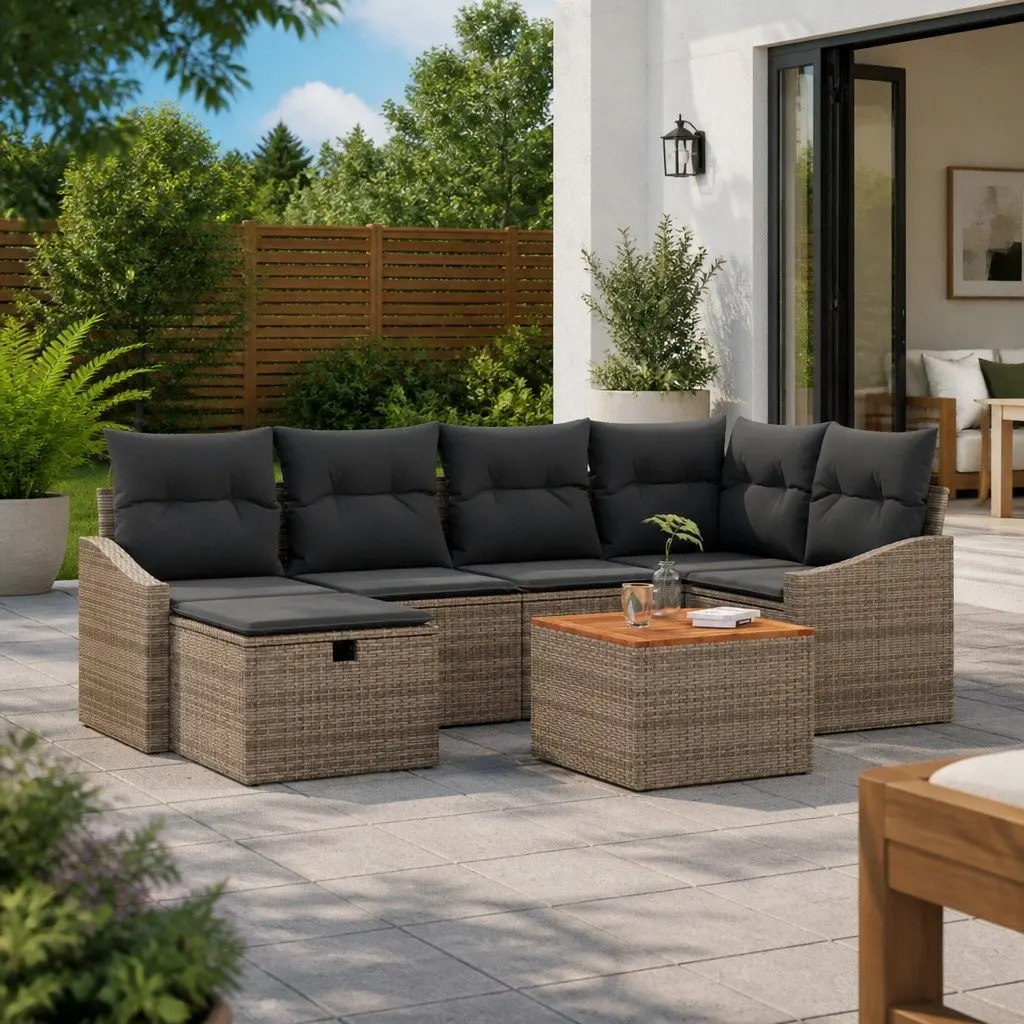Outdoor Garden Sofa Set Modular Grey Poly Rattan 7 Pieces