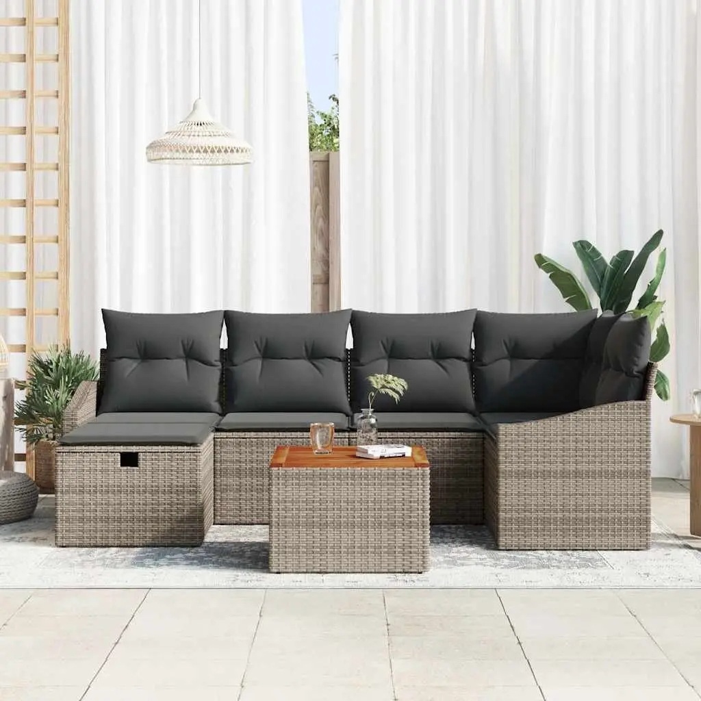 Outdoor Garden Sofa Set Modular Grey Poly Rattan 7 Pieces