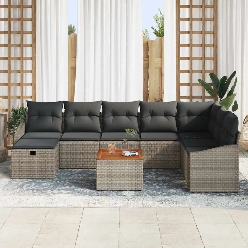 Outdoor Garden Sofa Set 9 Piece Modular Grey Poly Rattan Patio Furniture with