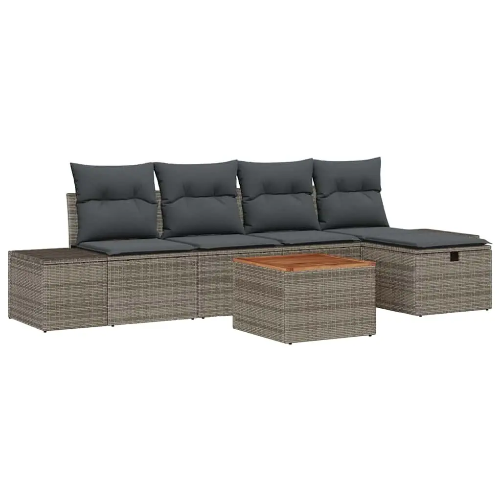 Garden Sofa Set 6 pcs Outdoor Furniture Grey Poly Rattan Modular Patio Seating