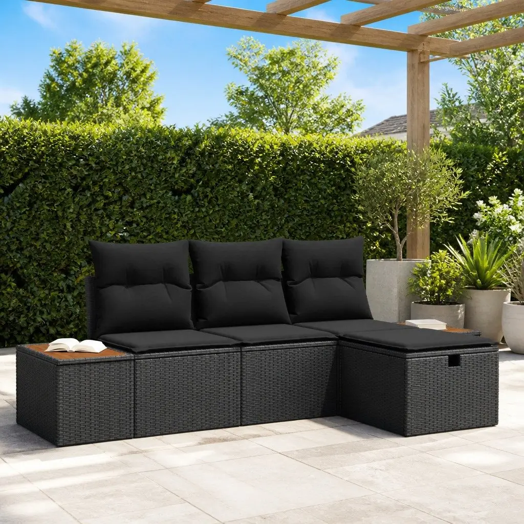 Modular Outdoor Garden Sofa Set Weather Resistant Black Poly Rattan 4 Piece