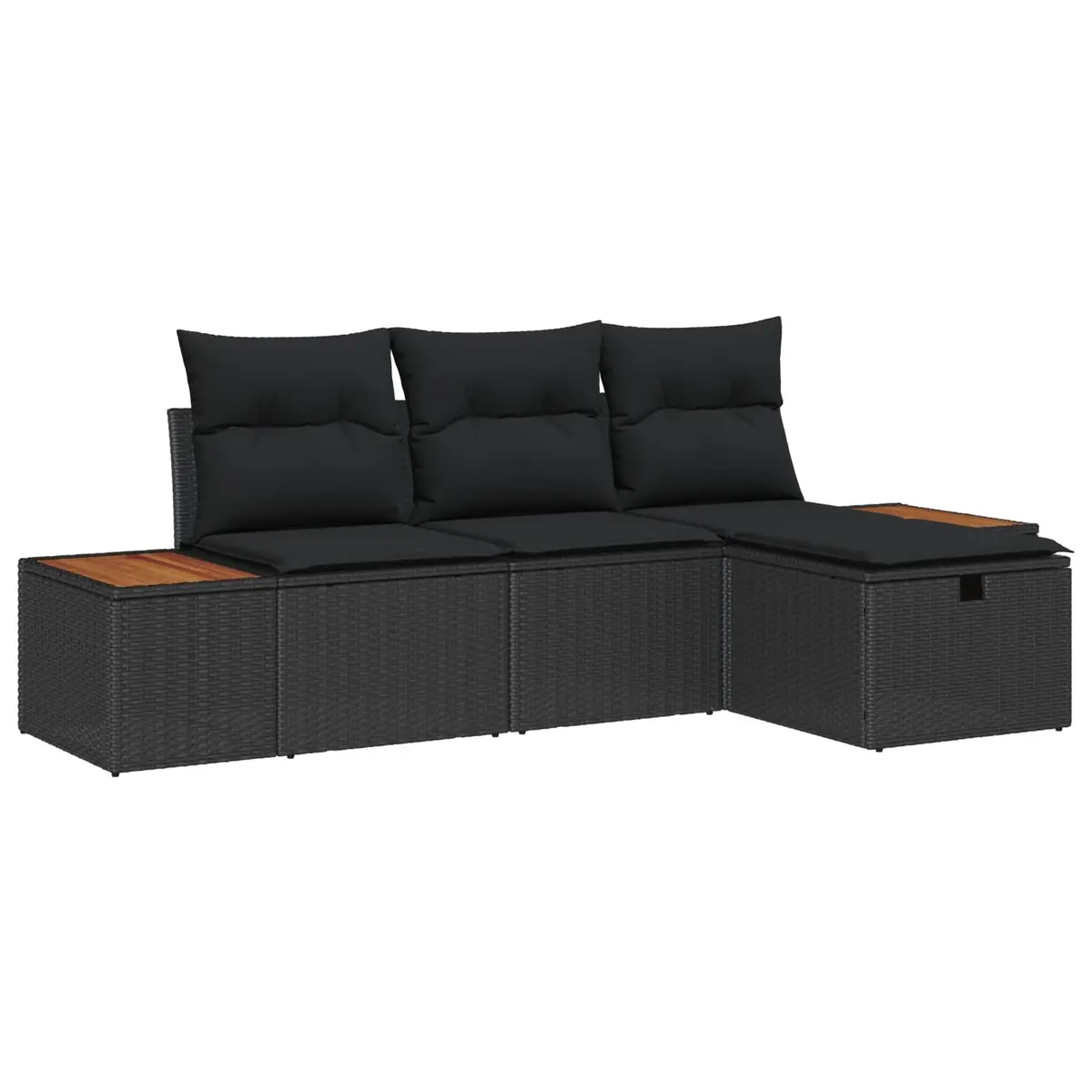 Modular Outdoor Garden Sofa Set Weather Resistant Black Poly Rattan 4 Piece