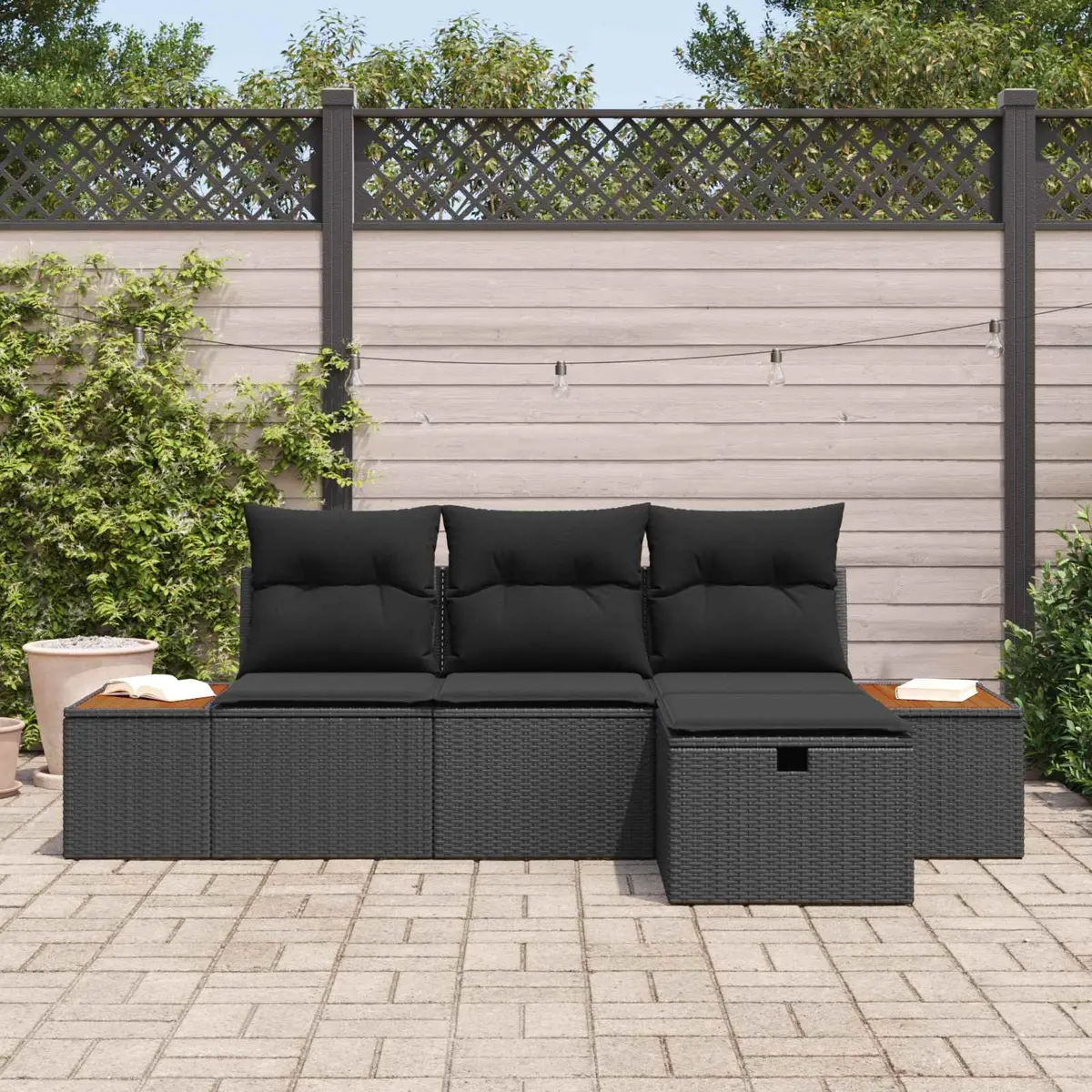 Modular Outdoor Garden Sofa Set Weather Resistant Black Poly Rattan 4 Piece