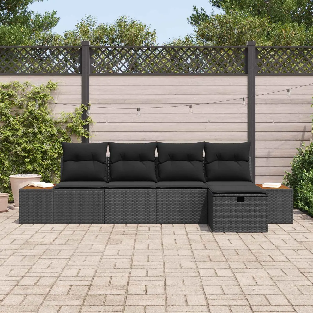 Garden Sofa Set 6 Pieces Black Poly Rattan Modular Outdoor Patio Furniture