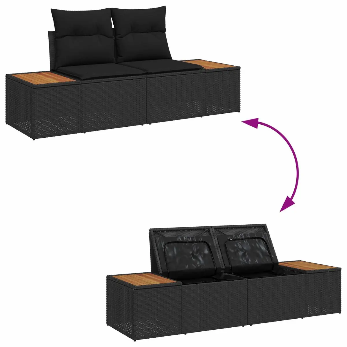 Garden Sofa Set 6 Pieces Black Poly Rattan Modular Outdoor Patio Furniture