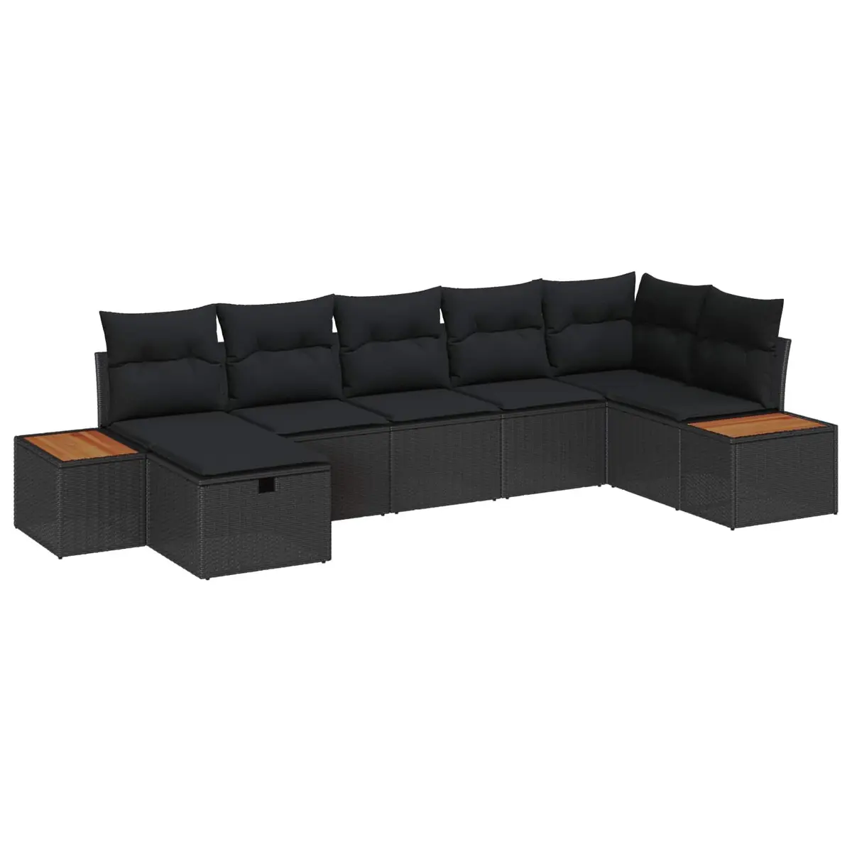 Outdoor Garden Sofa Set 7pcs Black Poly Rattan Modular Seating with Cushions