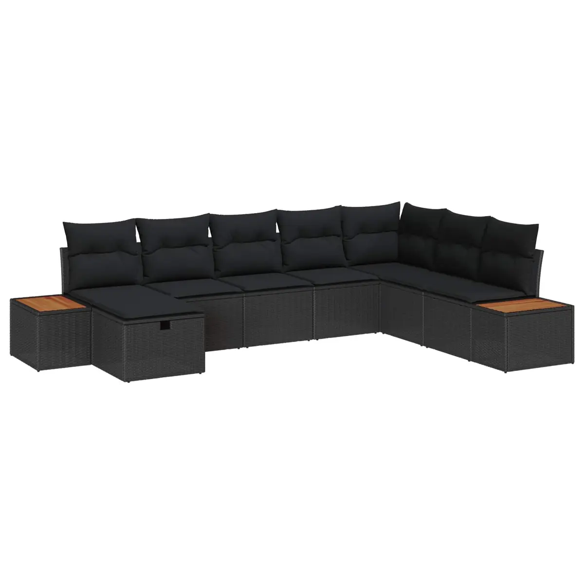Black Poly Rattan Modular Outdoor Sofa Set with Integrated Storage and Removable Cushions