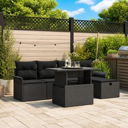 Modular Garden Sofa Set 6 pcs Black Poly Rattan Outdoor Furniture Patio Seating