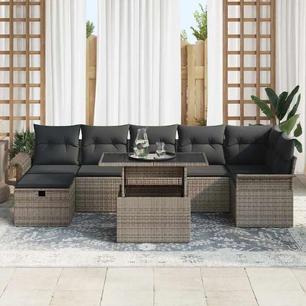 Modular Garden Sofa Set Poly Rattan Outdoor Furniture 8 Pieces Grey Adjustable