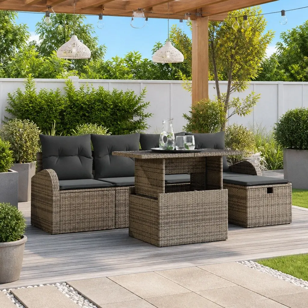6 Piece Modular Outdoor Sofa Set with Cushions Grey Poly Rattan for Garden and Patio