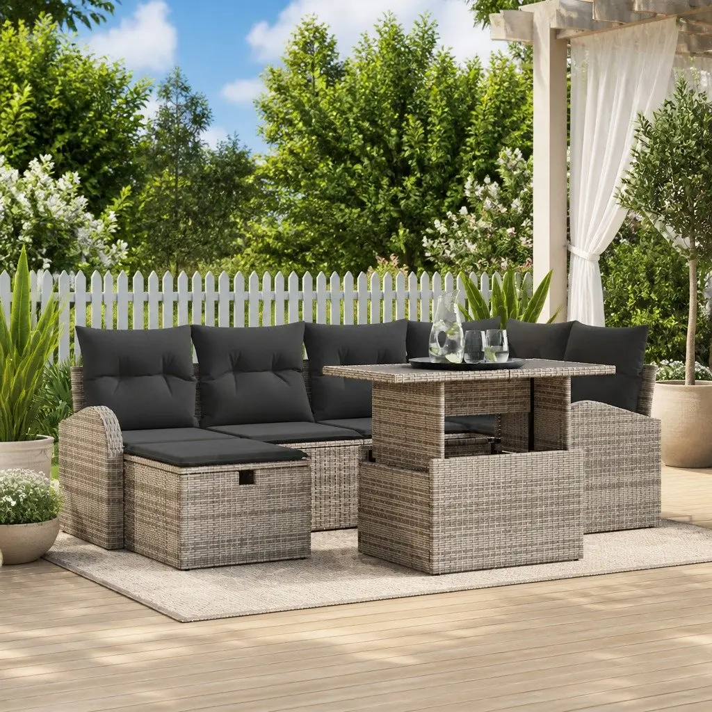 Garden Sofa Set 7 Pieces Modular Outdoor Furniture Grey Poly Rattan with