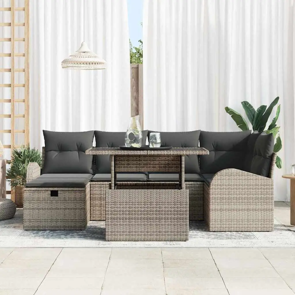 Garden Sofa Set 7 Pieces Modular Outdoor Furniture Grey Poly Rattan with