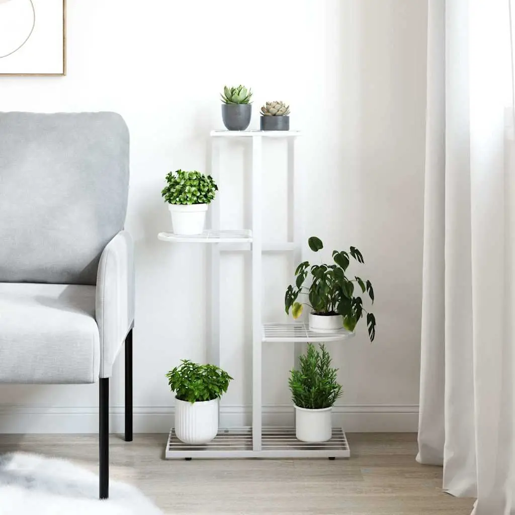 Metal Plant Stand 4-Tier White Display Shelf Garden Home Decoration 43x22x76cm