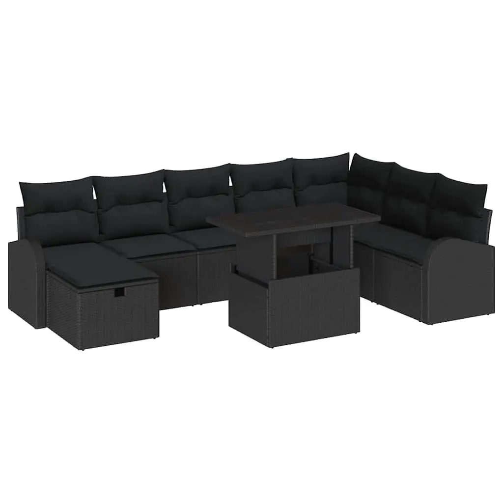 Garden Sofa Set 9 Piece Modular Outdoor Furniture Black Poly Rattan with