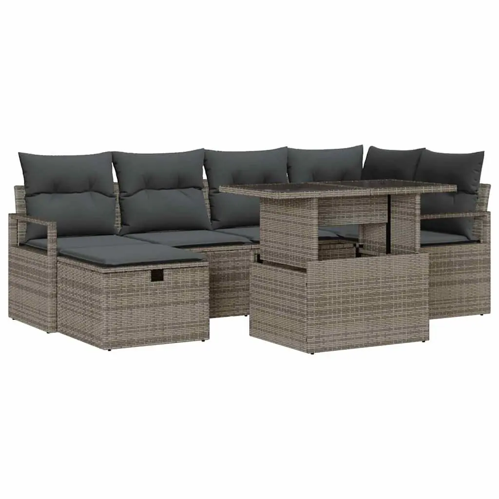 Garden Sofa Set Modular Outdoor Furniture Grey Poly Rattan 7 Piece with Removable Cushions