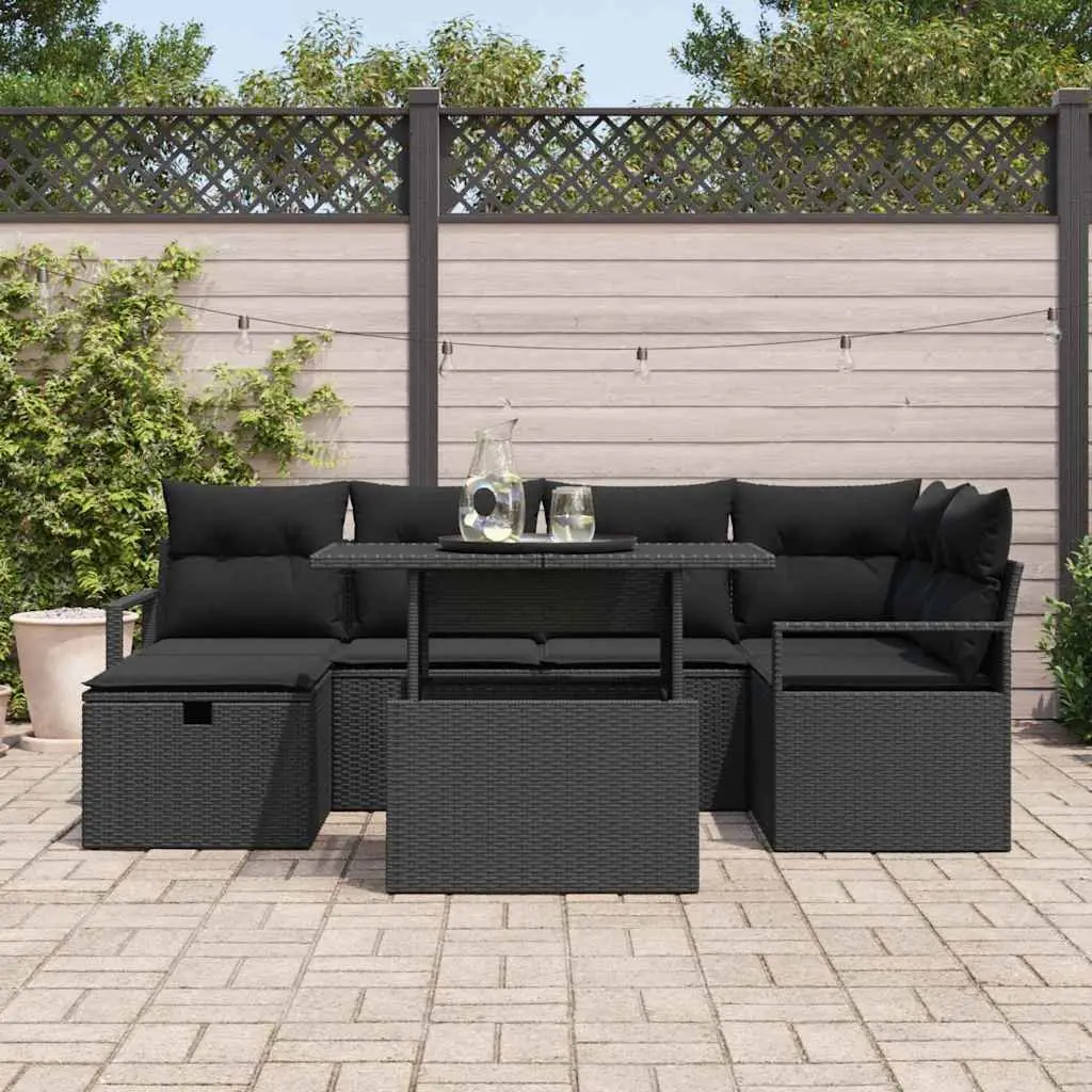 Modular Outdoor Garden Sofa Set Black Poly Rattan 7 Piece