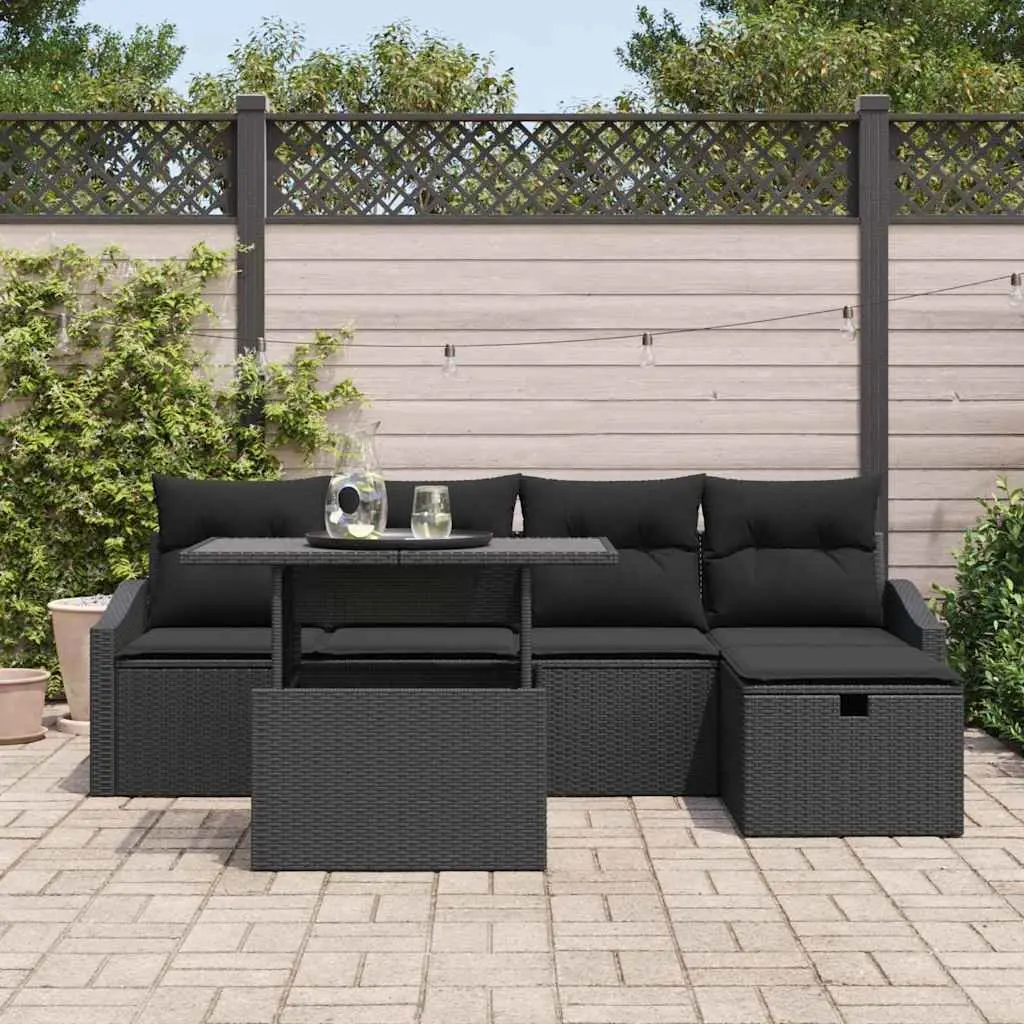Garden Sofa Set 6 Piece Black Modular Outdoor Furniture Patio Rattan Lounge