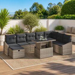 Versatile 9-Piece Grey Rattan Garden Sofa Set for You