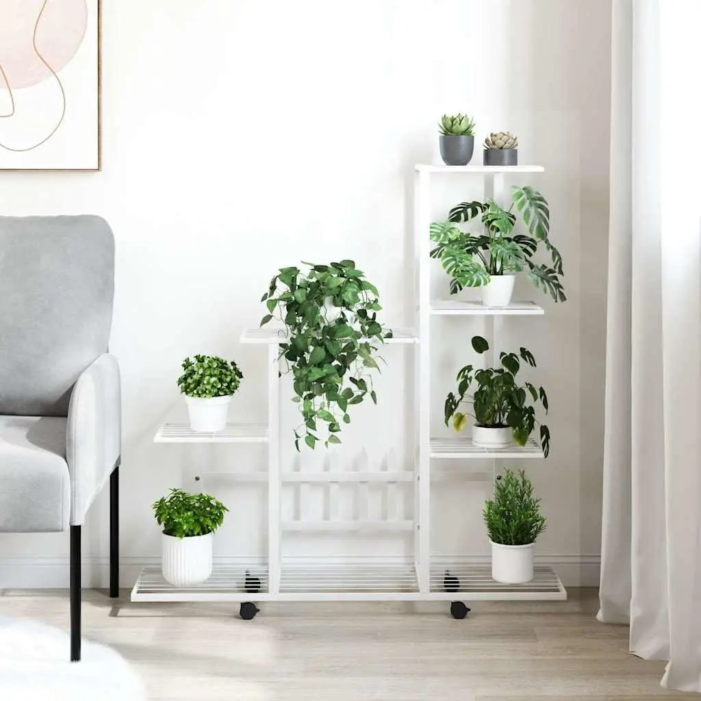 Plant Stand with Wheels White Metal Display Rack 94.5 x 25 x 92.5 cm