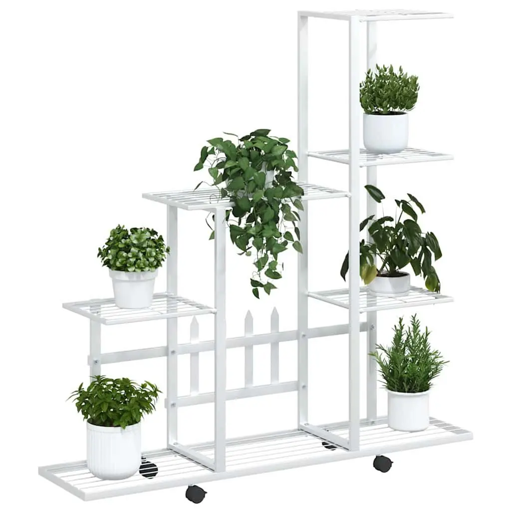 Plant Stand with Wheels White Metal Display Rack 94.5 x 25 x 92.5 cm