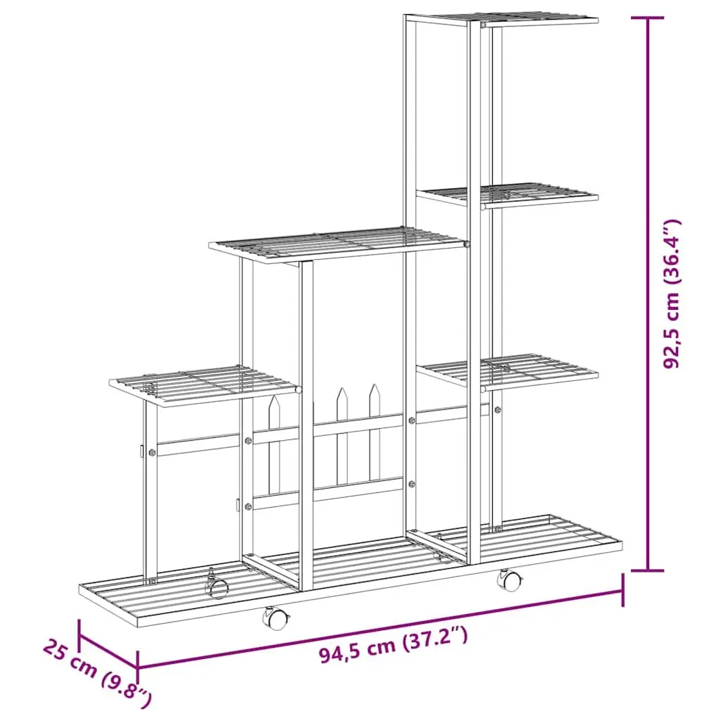 Plant Stand with Wheels White Metal Display Rack 94.5 x 25 x 92.5 cm