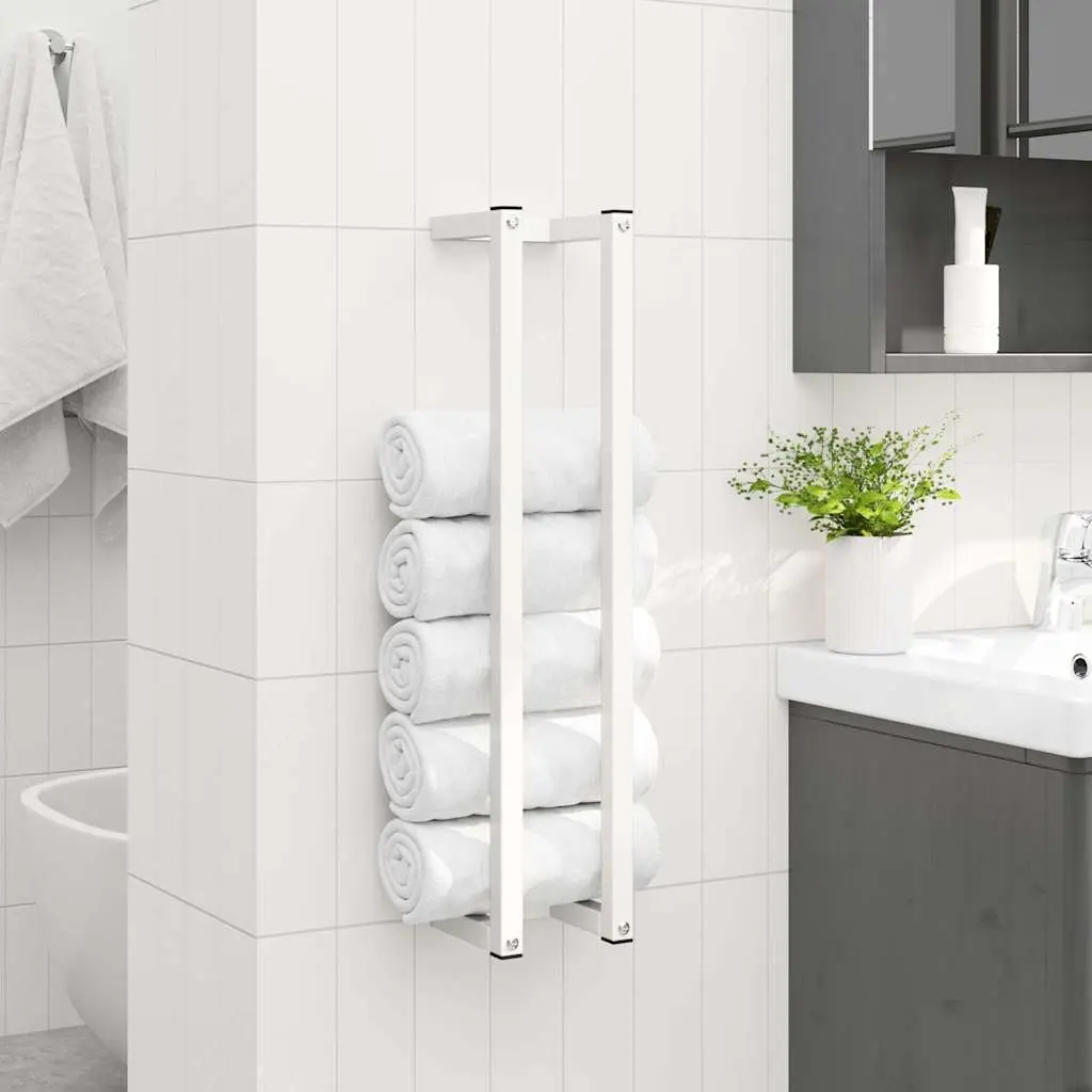 Towel Rack White Wall-Mounted Bathroom Storage Holder Steel Frame Stand