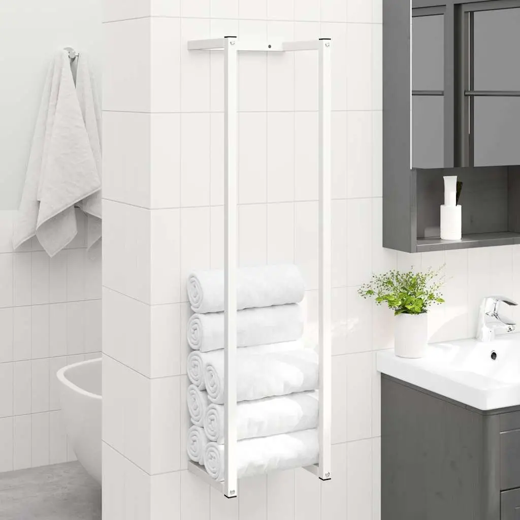 Towel Rack Wall Mount White Steel Bathroom Organizer 25x20x95 cm