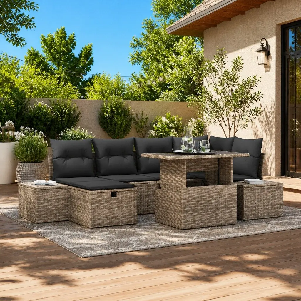 Modular Garden Sofa Set Height-Adjustable 7 Piece Grey Outdoor Furniture