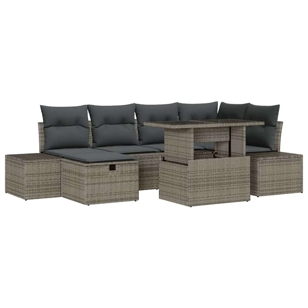 Modular Garden Sofa Set Height-Adjustable 7 Piece Grey Outdoor Furniture