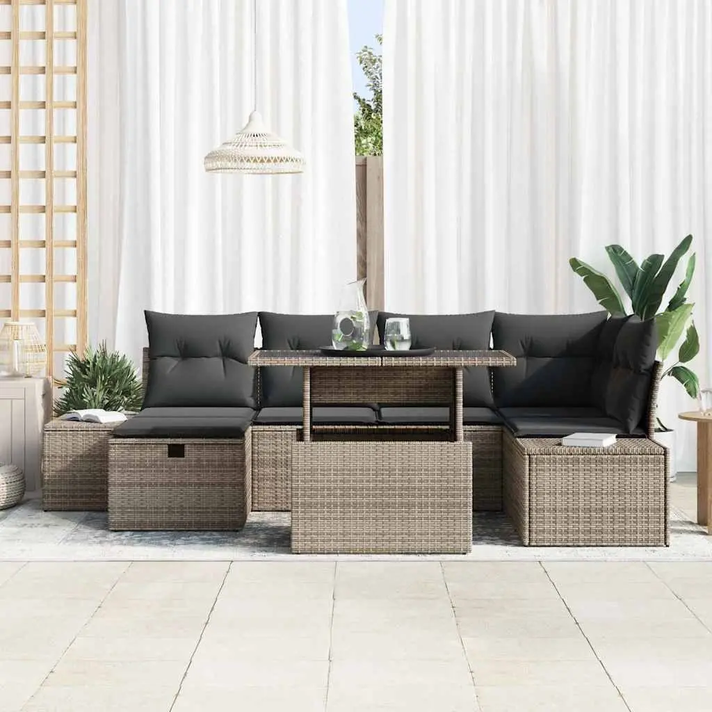 Modular Garden Sofa Set Height-Adjustable 7 Piece Grey Outdoor Furniture