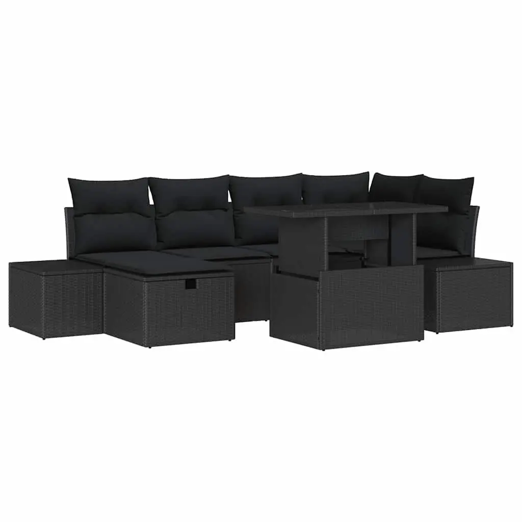 7 Piece Modular Garden Sofa Set Height-Adjustable Outdoor Furniture Black