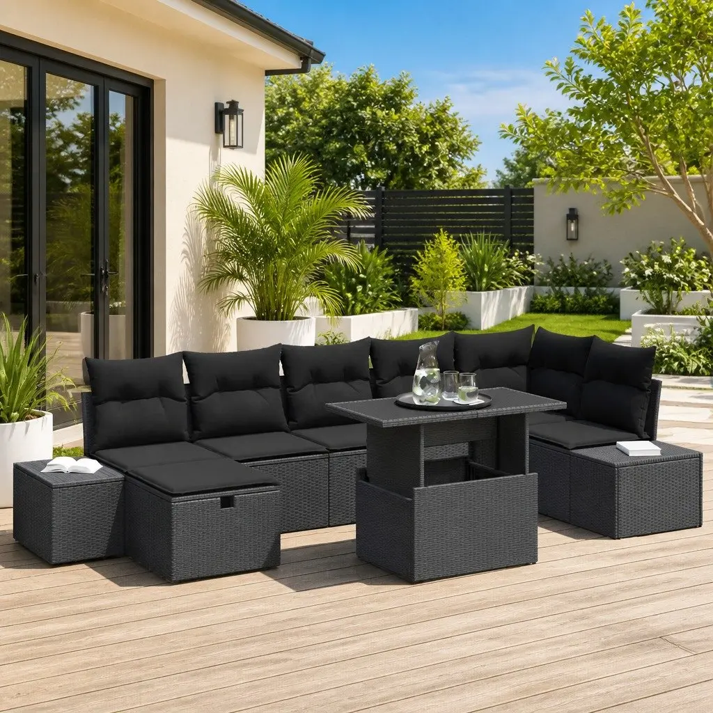 Garden Sofa Set 8pcs Outdoor Modular Lounge Poly Rattan Corner Sofa Patio Set