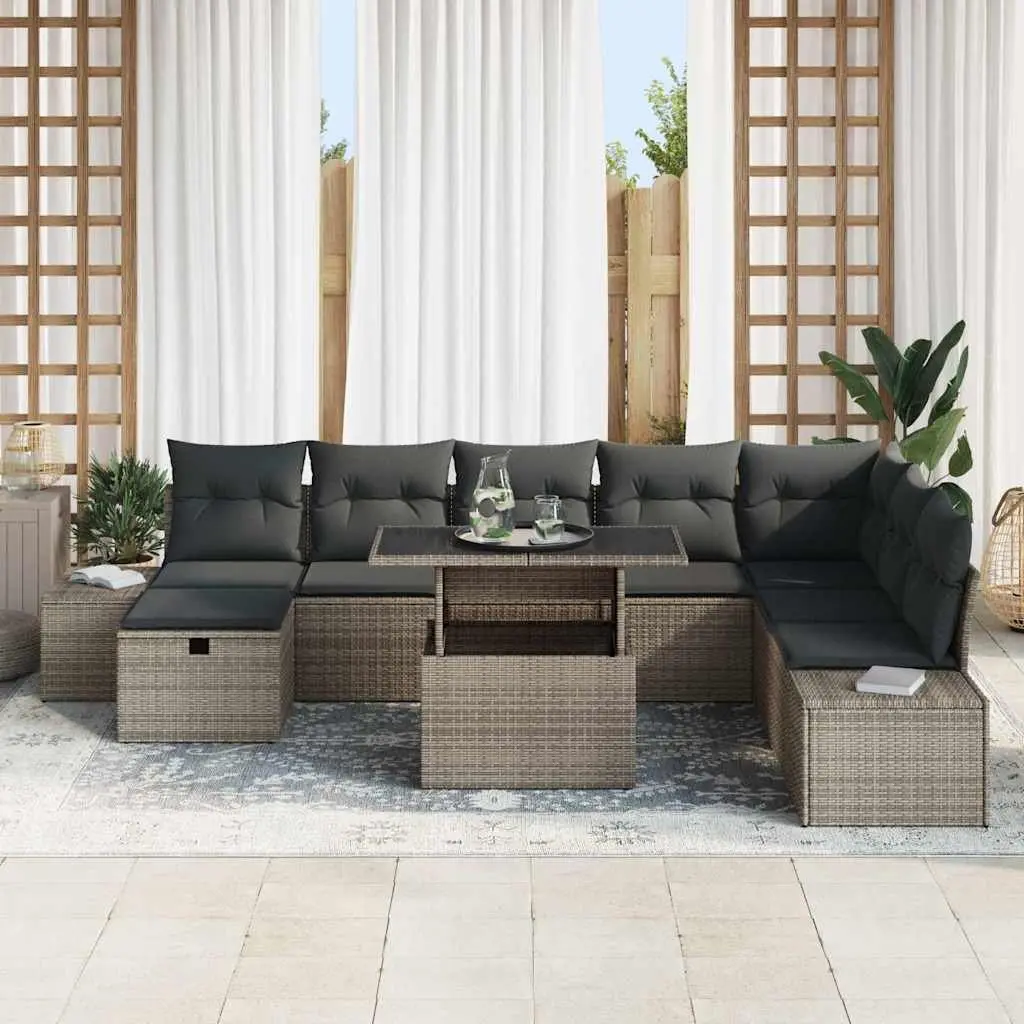 Modular Garden Sofa Set 9 Pieces Grey with Height Adjustable Table for Outdoor Use