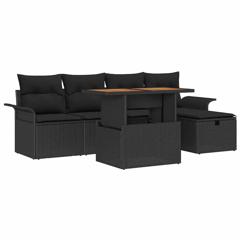 Outdoor Furniture Set Modern Height Adjustable 6-Piece Black Poly Rattan
