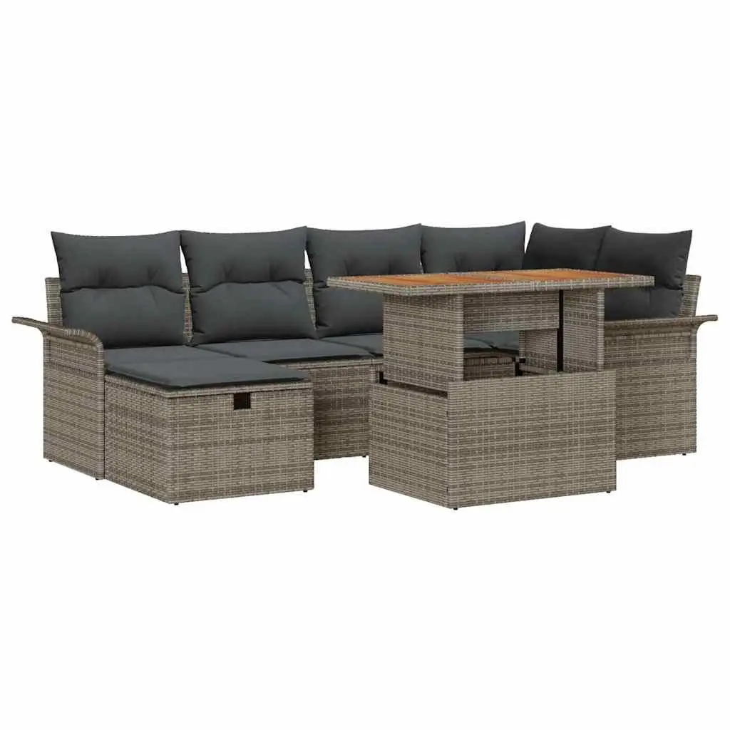 Outdoor Furniture 7 Piece Garden Sofa Set Grey Poly Rattan Height Adjustable