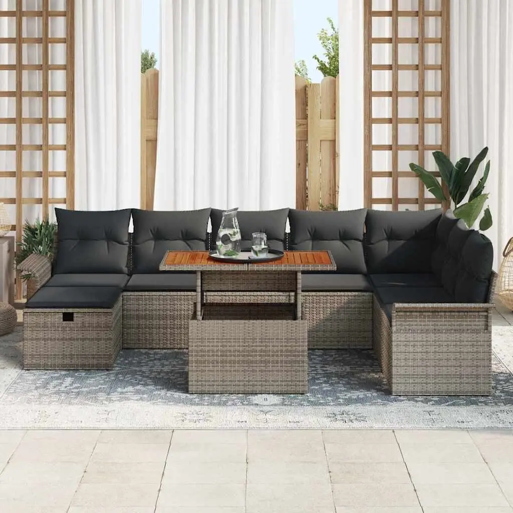 Garden Sofa Set Outdoor Furniture 9 Pieces Height Adjustable Grey Poly Rattan
