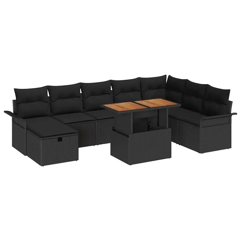 Garden Sofa Set 9 Piece Outdoor Furniture Patio Lounge Black Poly Rattan