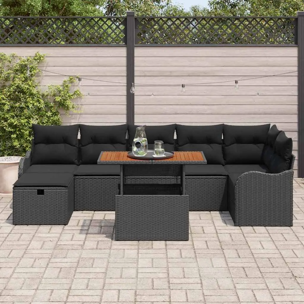 Modular Black Poly Rattan Outdoor Sofa Set 8 Piece with Hidden Storage and Weather Resistant Frame