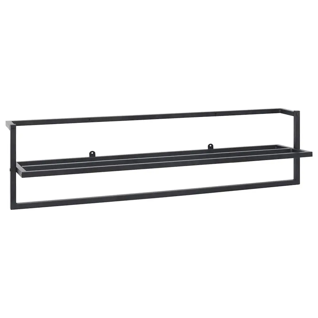 Towel Rack Wall Mount Black Iron Bathroom Shelf Storage Holder 95 x 25 x 22 cm