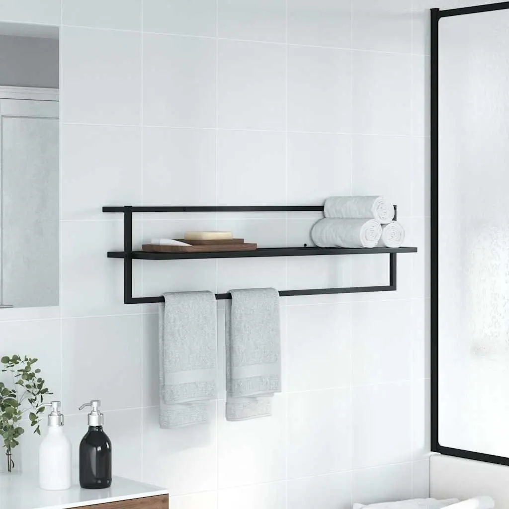 Towel Rack Wall Mount Black Iron Bathroom Shelf Storage Holder 95 x 25 x 22 cm
