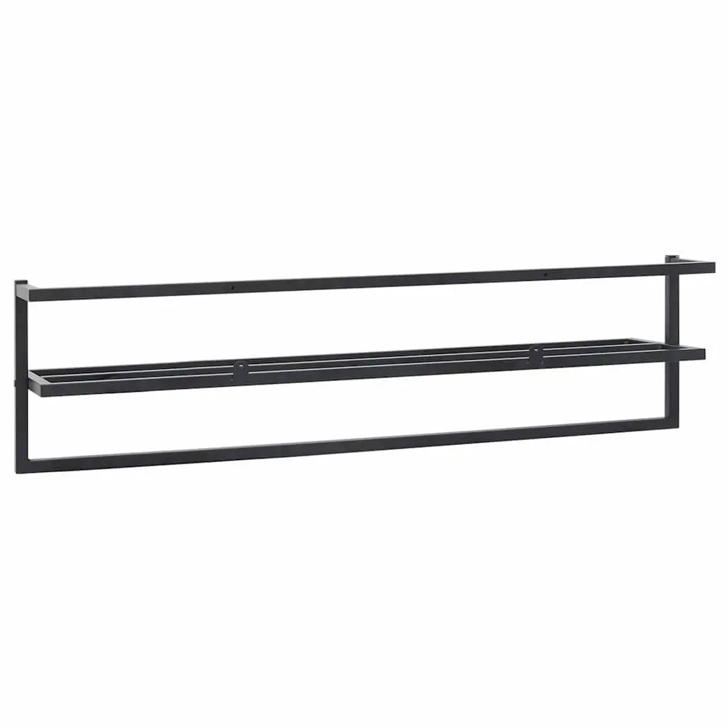 Towel Rack Wall Mount Black Iron Bathroom Shelf Storage Holder 95 x 25 x 22 cm